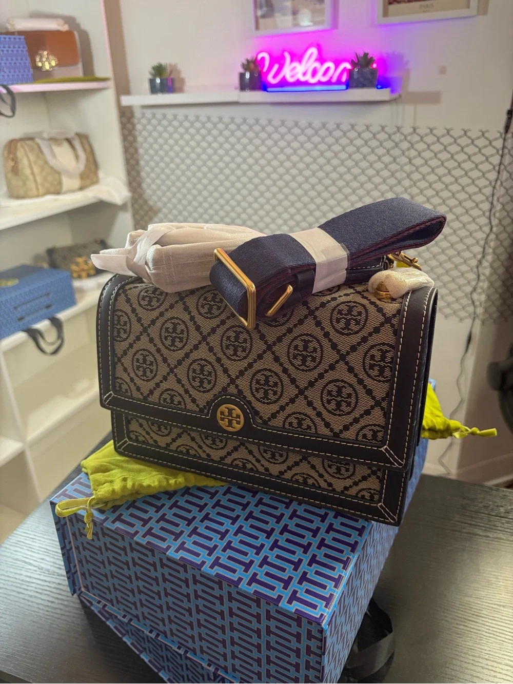 Tory Burch Navy Logo Jacquard Crossbody Bag